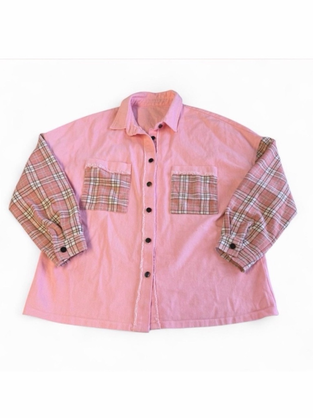 Oversized Pink Plaid Shirt Jacket Shacket Women’s Large Cabincore Outdoor Boho